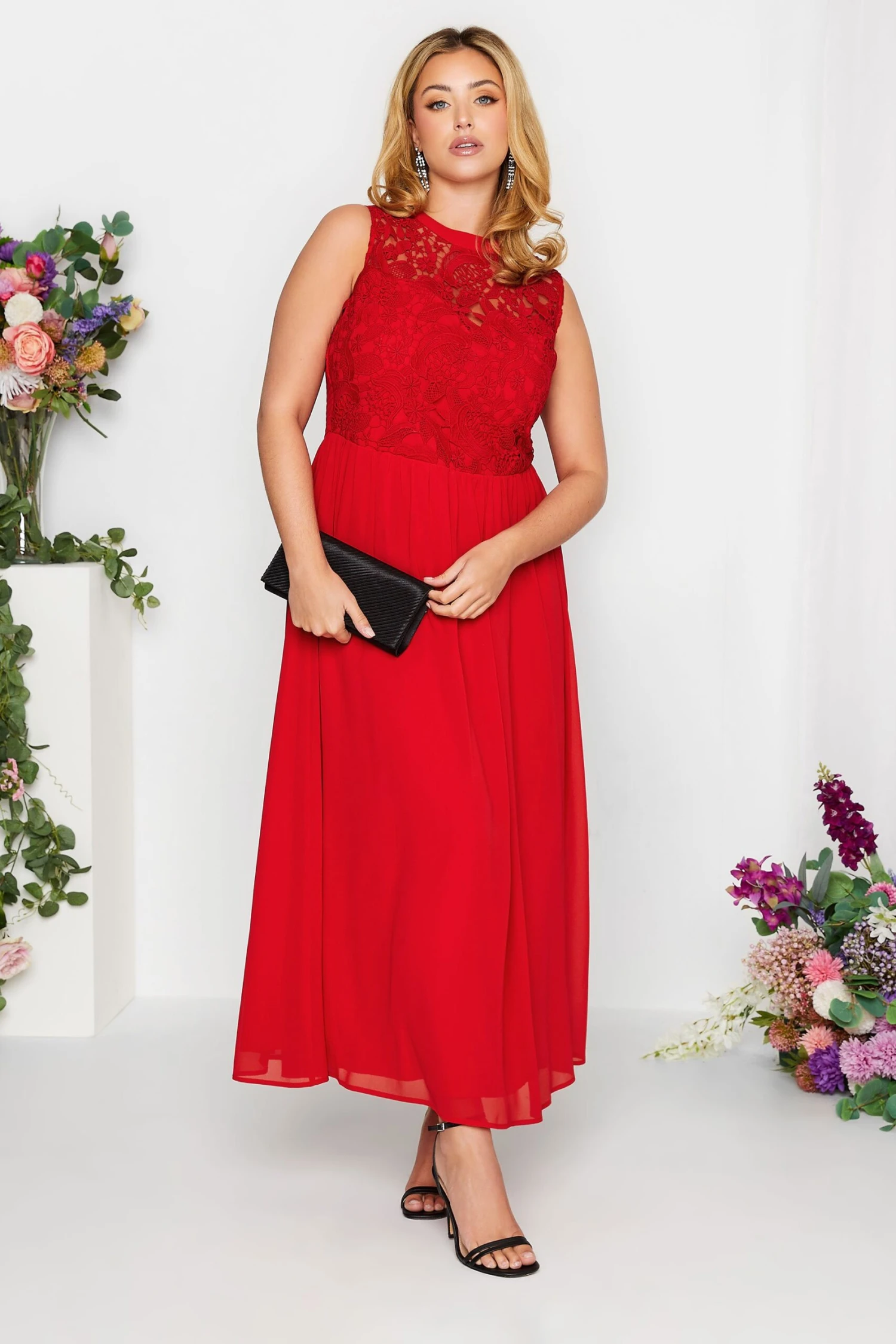 YOURS LONDON Curve Red Lace Front Chiffon Maxi Dress 1 YOURS LONDON Curve Red Lace Front Chiffon Maxi Dress