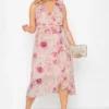 YOURS LONDON Curve Pink Floral Print Double Ruffle Wrap Dress