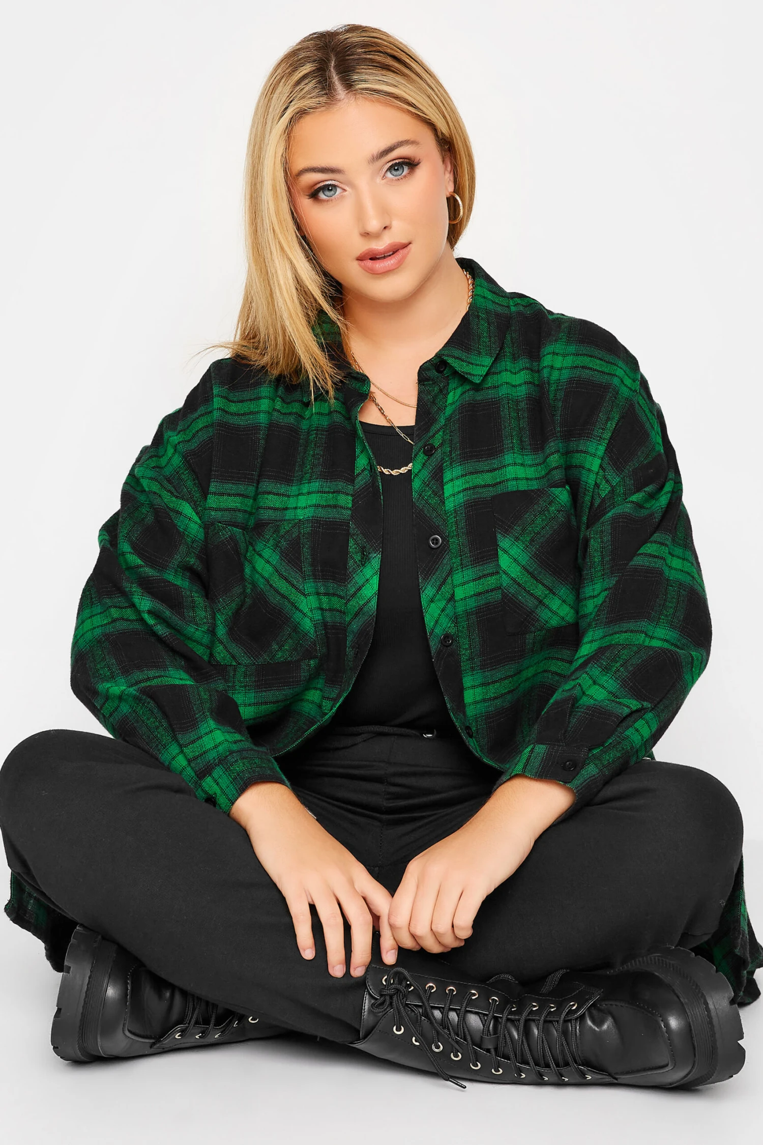 YOURS Curve Green & Black Check Brushed Boyfriend Shirt 3 YOURS Curve Green & Black Check Brushed Boyfriend Shirt - Image 3