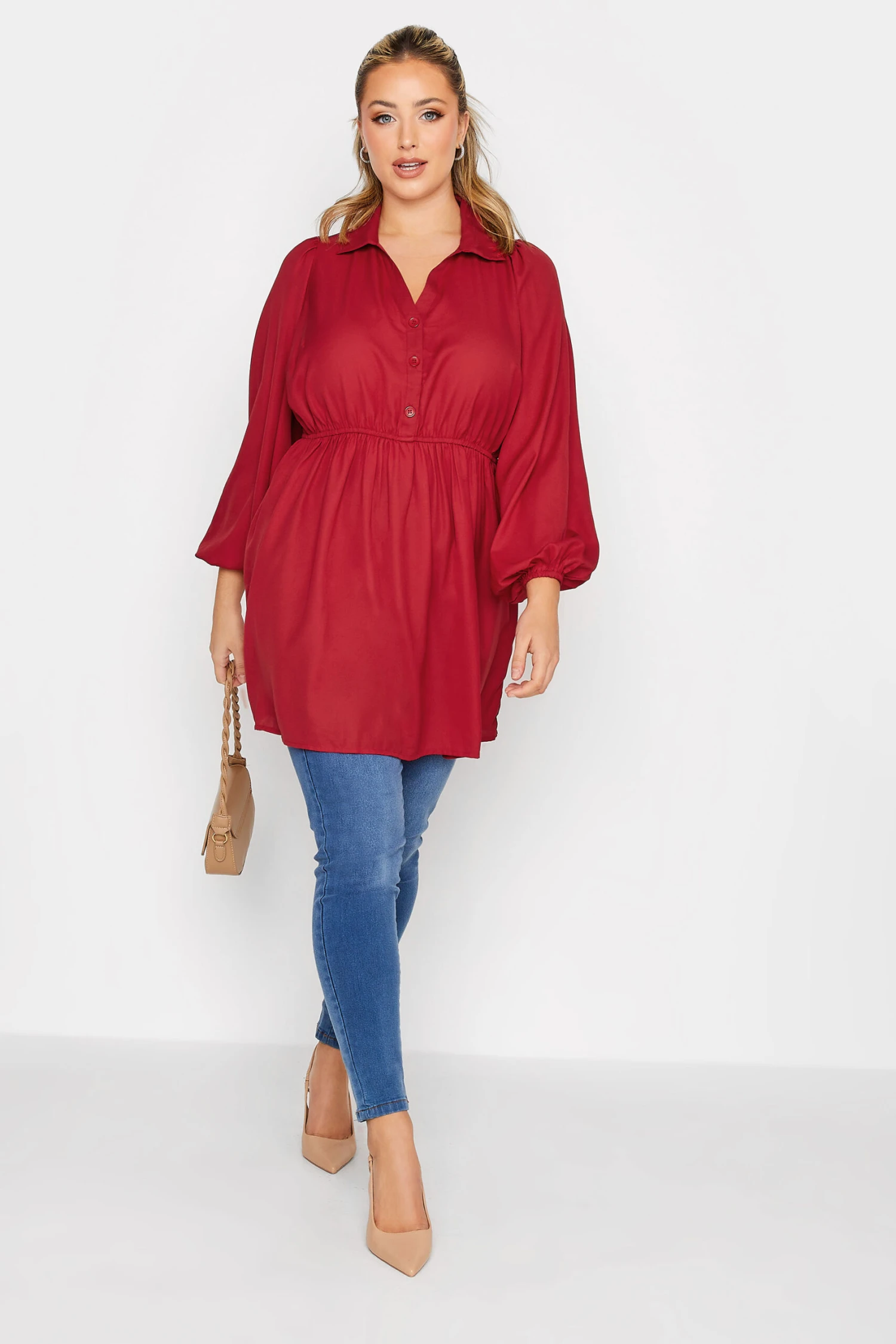 LIMITED COLLECTION Curve Red Peplum Blouse 1 LIMITED COLLECTION Curve Red Peplum Blouse