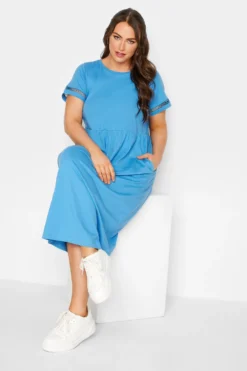 LIMITED COLLECTION Curve Blue Crochet Trim T-Shirt Dress