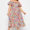 LIMITED COLLECTION Curve Pink Floral Frill Cold Shoulder Midi Dress