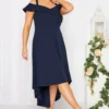 YOURS LONDON Curve Navy Blue Bardot High Low Midi Dress