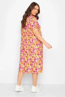 YOURS Curve Pink & Yellow Floral Midi Smock Dress -Outlet Stylo Wise Store 30788743 6481 42 137389 D scaled