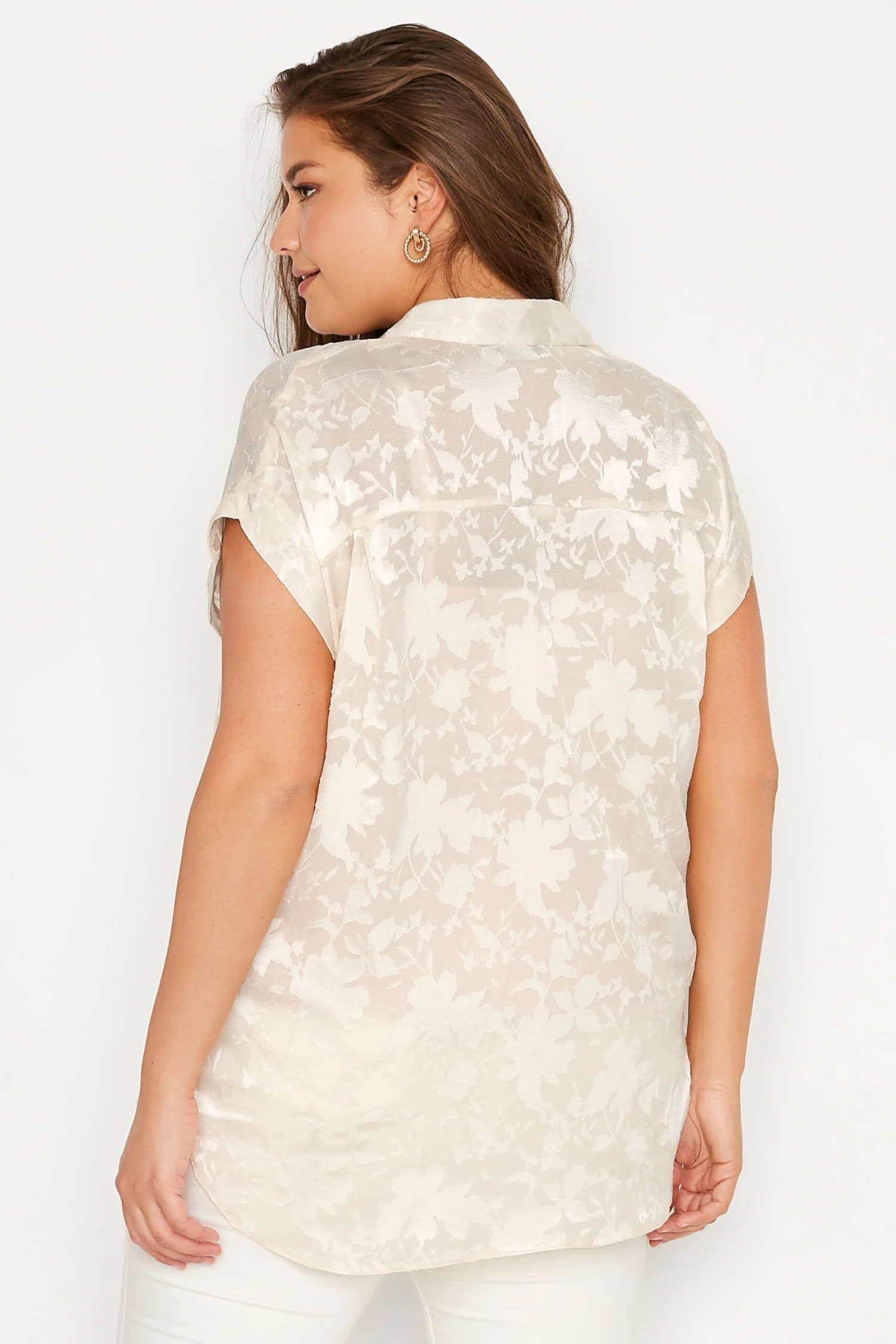YOURS Curve Cream Satin Leaf Print Shirt 2 YOURS Curve Cream Satin Leaf Print Shirt - Image 2