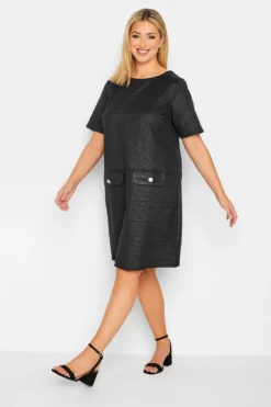 YOURS Curve Black Textured Pocket Dress