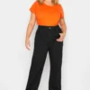 YOURS Curve Black Elasticated Waist Stretch Wide Leg Jeans