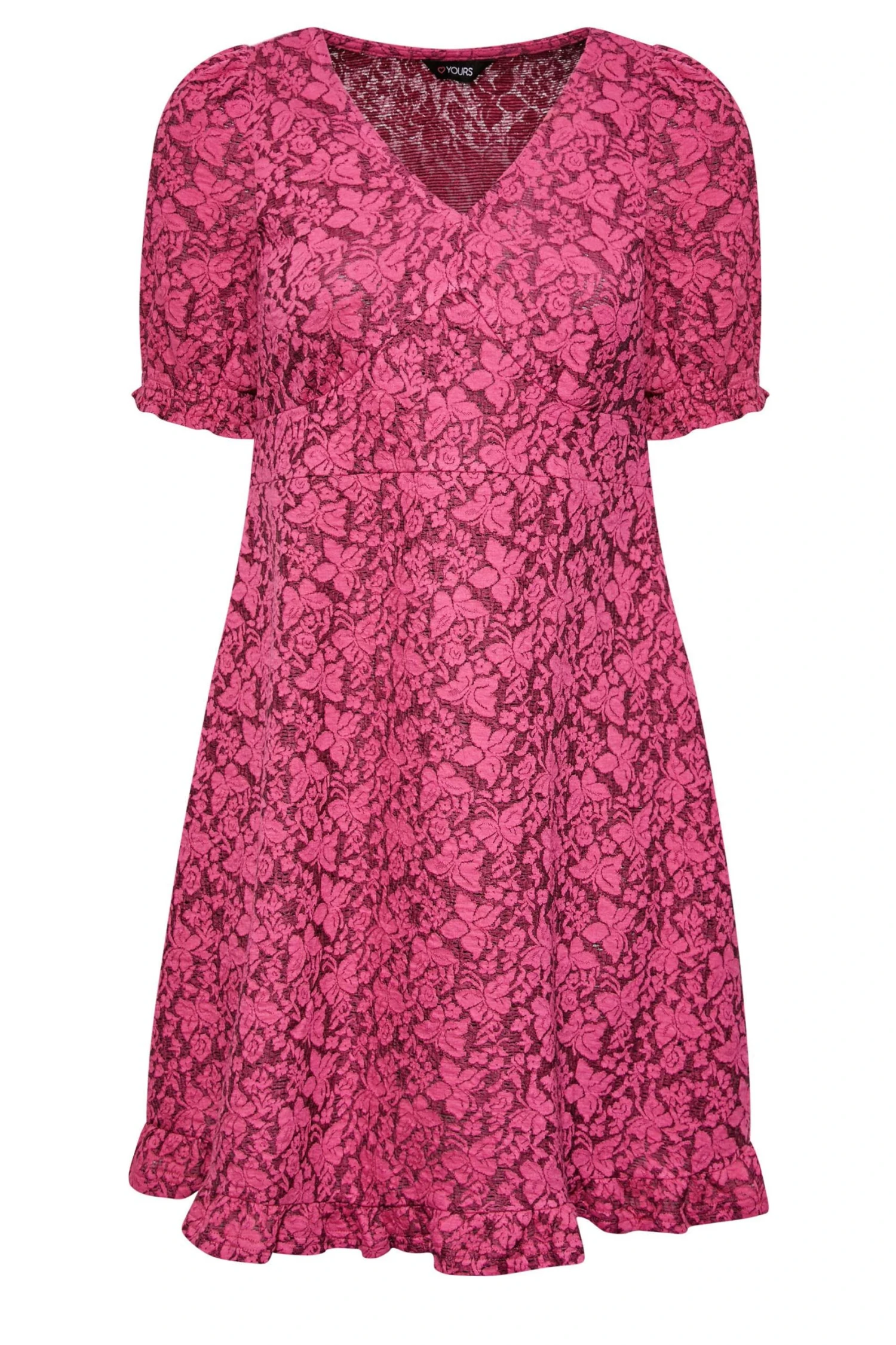 YOURS Curve Dark Pink Floral Midi Dress 5 YOURS Curve Dark Pink Floral Midi Dress - Image 5