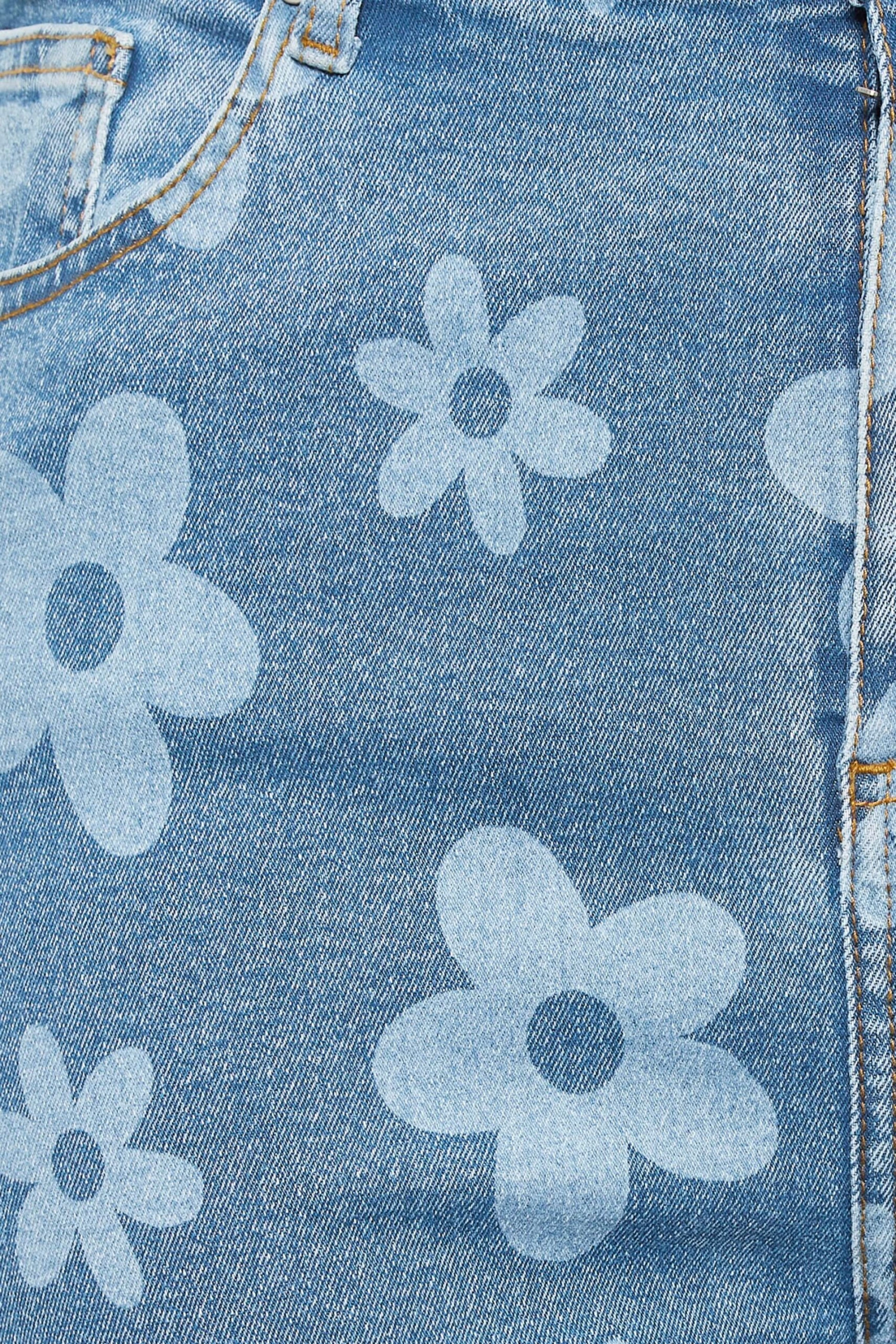 YOURS Curve Blue Floral Stretch Wide Leg Jeans 2 YOURS Curve Blue Floral Stretch Wide Leg Jeans - Image 2