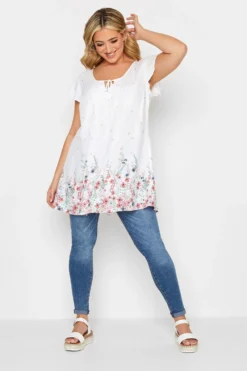 YOURS Curve White Floral Border Print Blouse