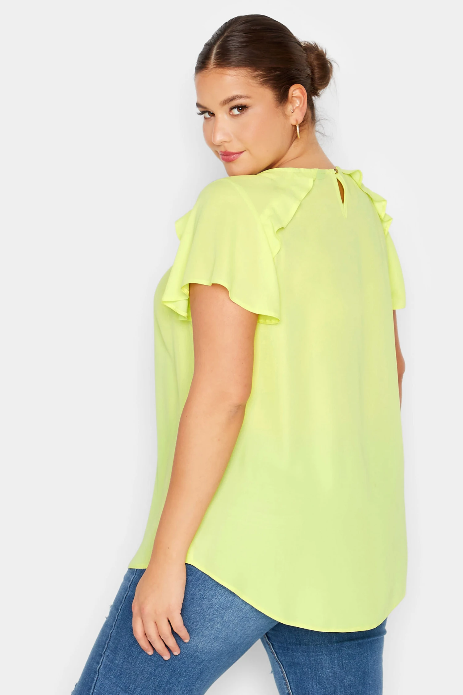 YOURS Curve Yellow Frill Short Sleeve Blouse 2 YOURS Curve Yellow Frill Short Sleeve Blouse - Image 2
