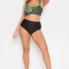 YOURS Curve Green Animal Print Frill Sleeves Bikini Top