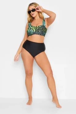 YOURS Curve Green Animal Print Frill Sleeves Bikini Top