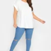 YOURS Curve White Tab Sleeve Blouse