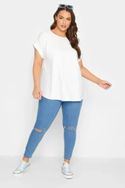 YOURS Curve White Tab Sleeve Blouse