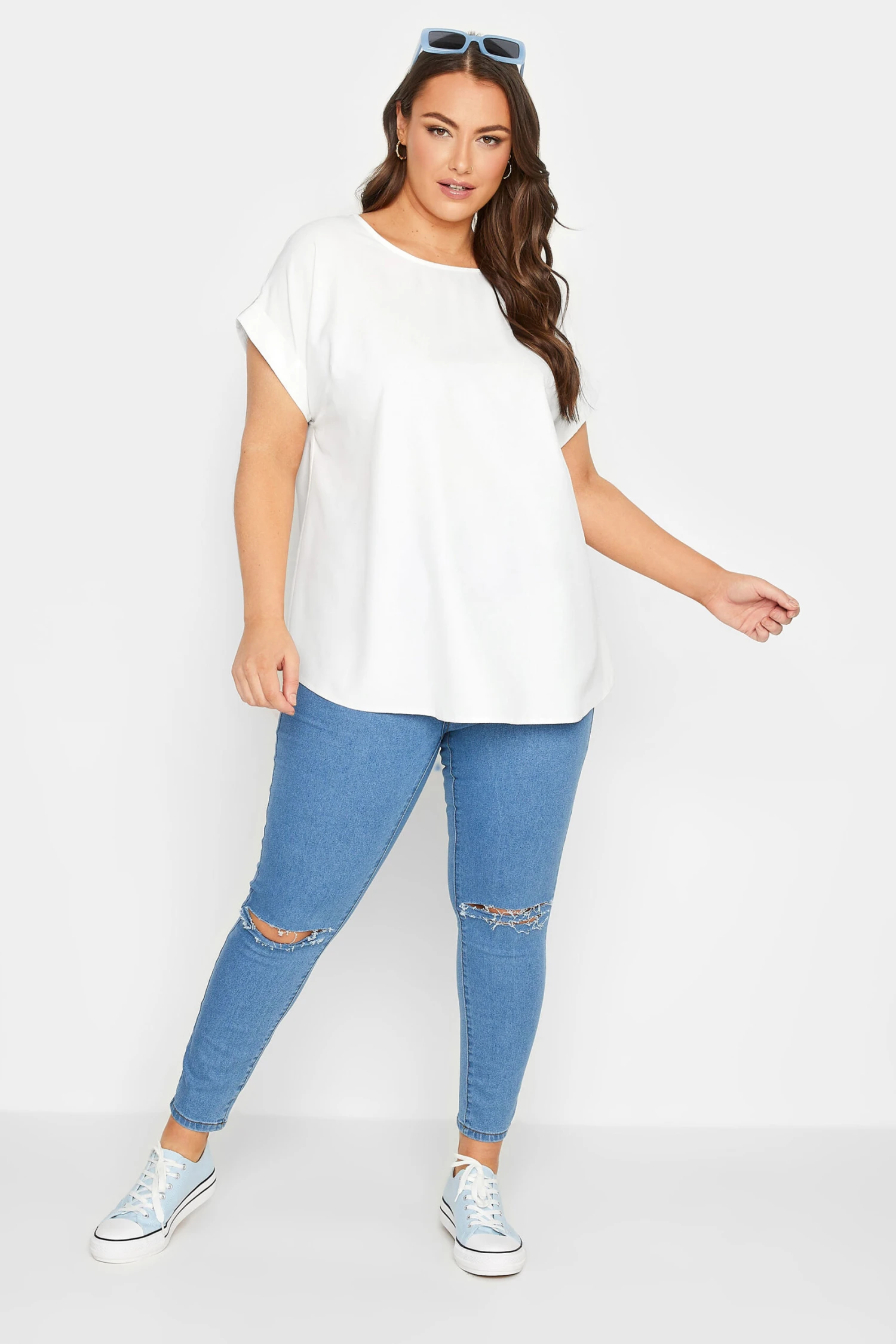 YOURS Curve White Tab Sleeve Blouse 1 YOURS Curve White Tab Sleeve Blouse