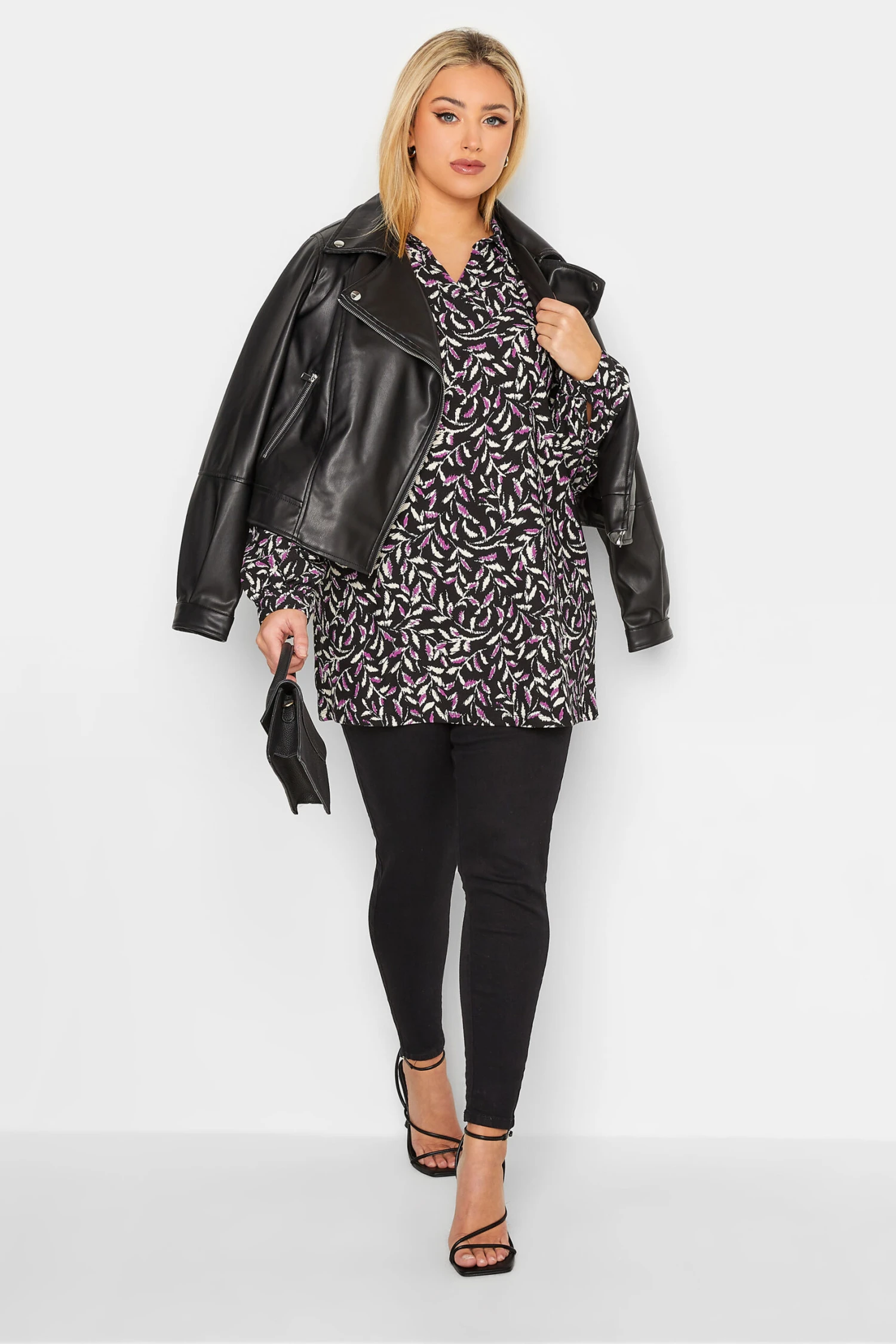 YOURS Curve Black Leaf Print Collared Blouse 1 YOURS Curve Black Leaf Print Collared Blouse