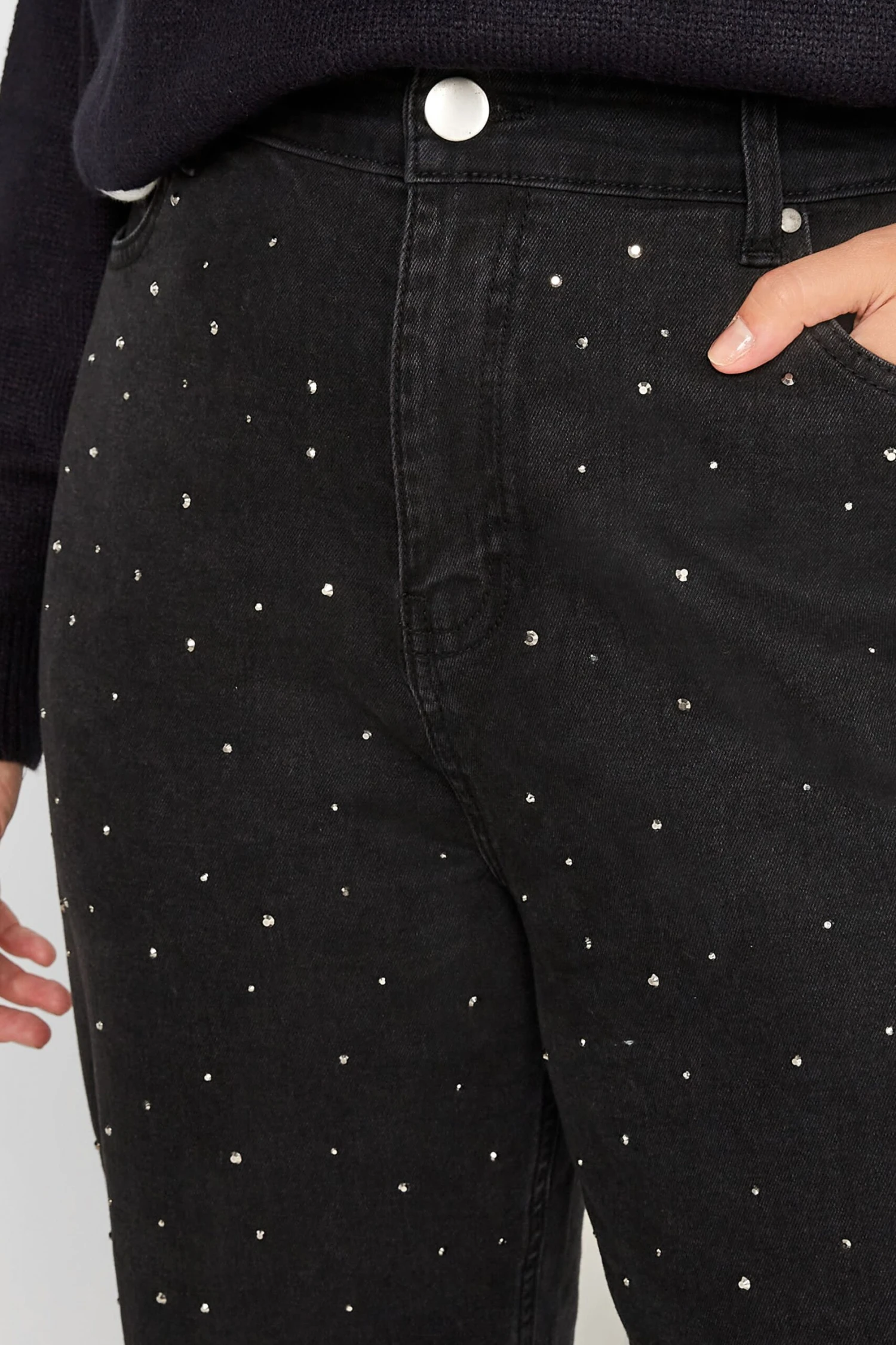 YOURS Curve Black Washed Diamante Stretch MOM Jeans 3 YOURS Curve Black Washed Diamante Stretch MOM Jeans - Image 3