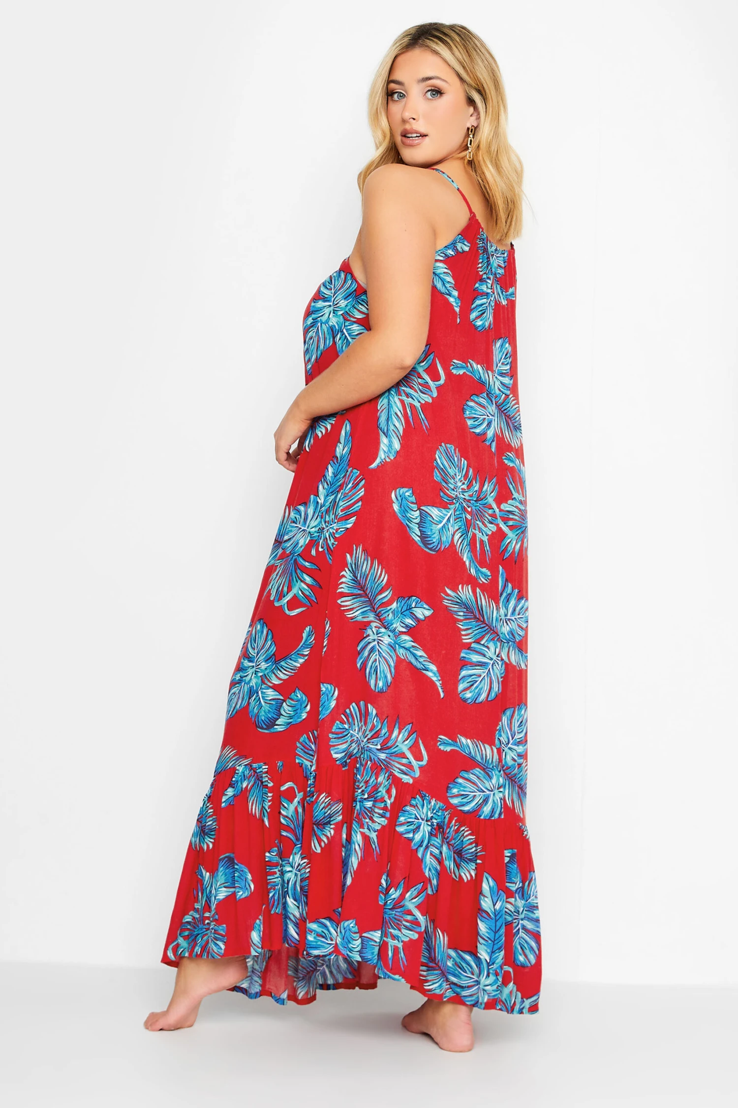 YOURS Curve Red Tropical Print Tiered Beach Dress 2 YOURS Curve Red Tropical Print Tiered Beach Dress - Image 2