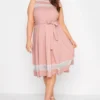 YOURS LONDON Curve Pink Mesh Panel Skater Dress