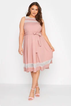 YOURS LONDON Curve Pink Mesh Panel Skater Dress