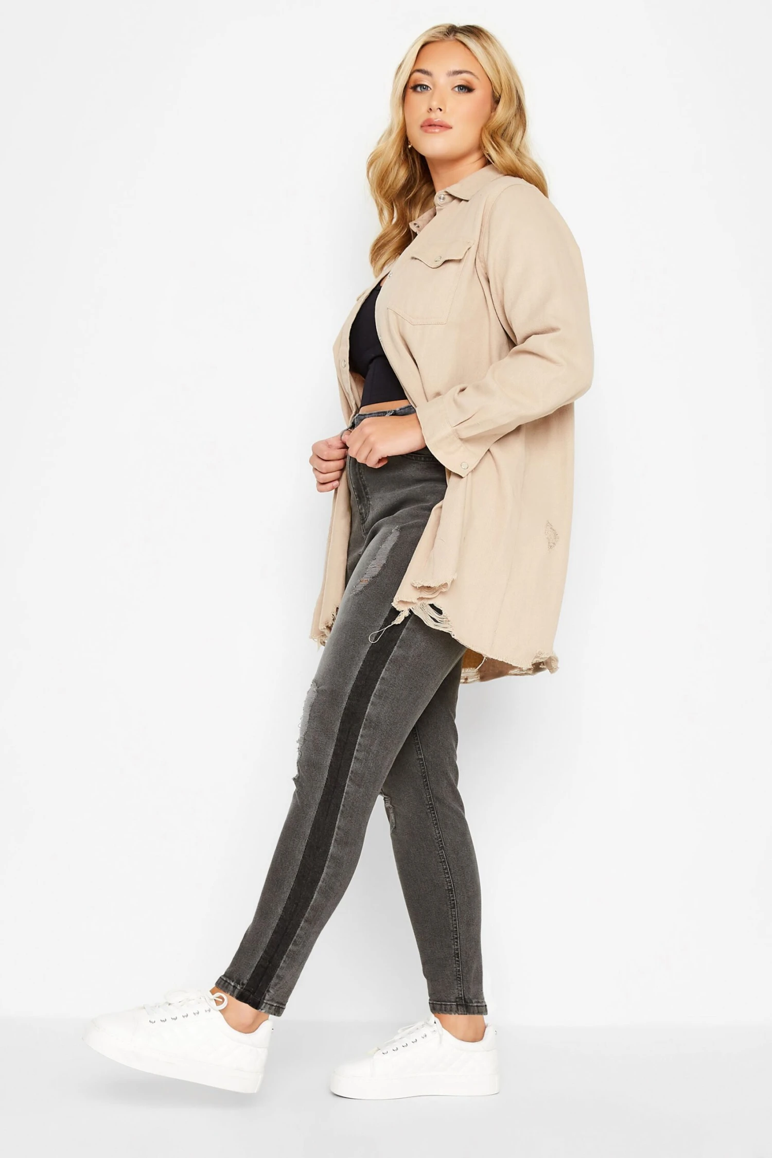 YOURS Curve Black Contrast Side Ripped Stretch Skinny AVA Jeans 1 YOURS Curve Black Contrast Side Ripped Stretch Skinny AVA Jeans