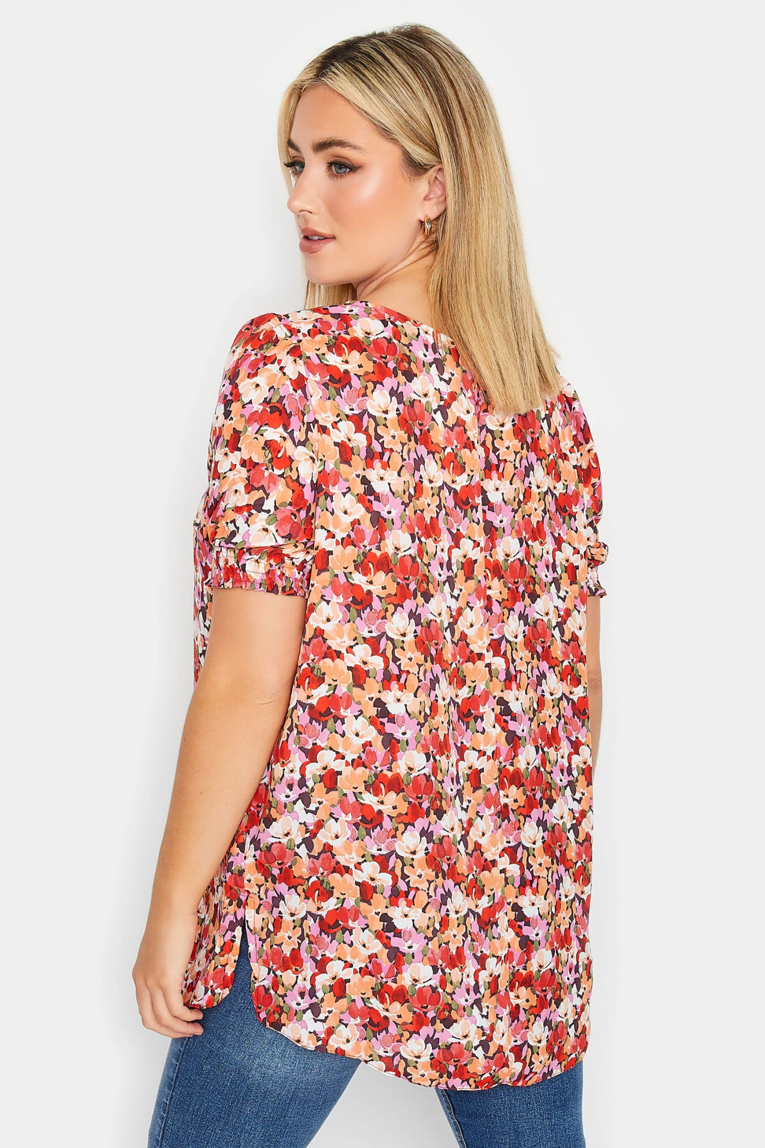YOURS Curve Orange Floral Short Sleeve Blouse 2 YOURS Curve Orange Floral Short Sleeve Blouse - Image 2