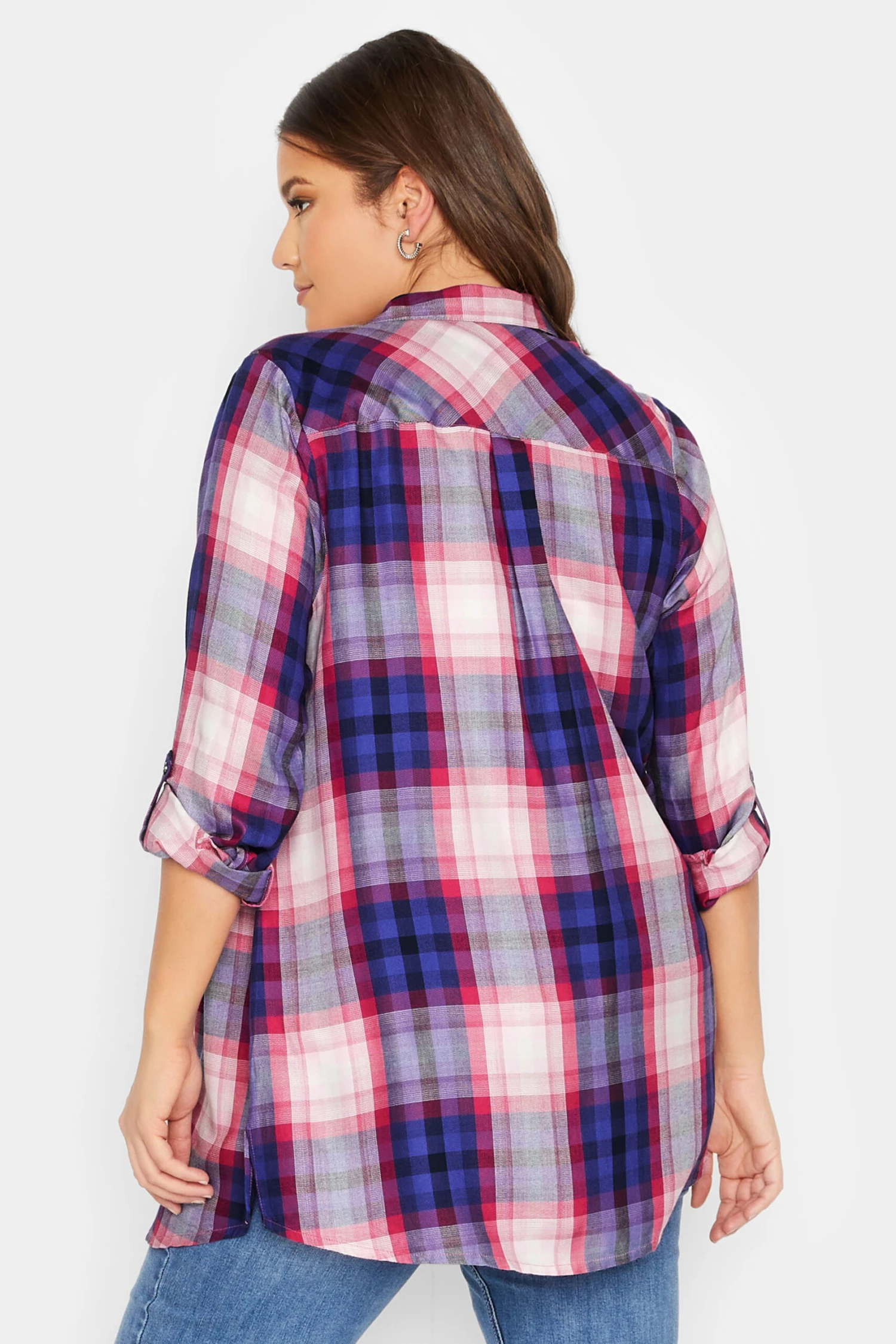 YOURS Curve Purple Check Boyfriend Shirt 2 YOURS Curve Purple Check Boyfriend Shirt - Image 2