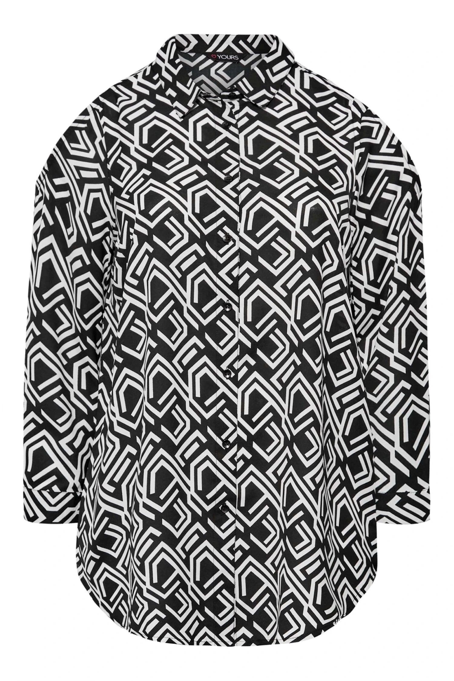 YOURS Curve Black Geometric Print Cold Shoulder Shirt 5 YOURS Curve Black Geometric Print Cold Shoulder Shirt - Image 5