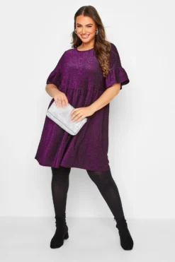 YOURS Curve Purple Glitter Frill Sleeve Smock Dress 9 YOURS Curve Purple Glitter Frill Sleeve Smock Dress -Outlet Stylo Wise Store 35fdd674 50fb 4d 137248 E scaled