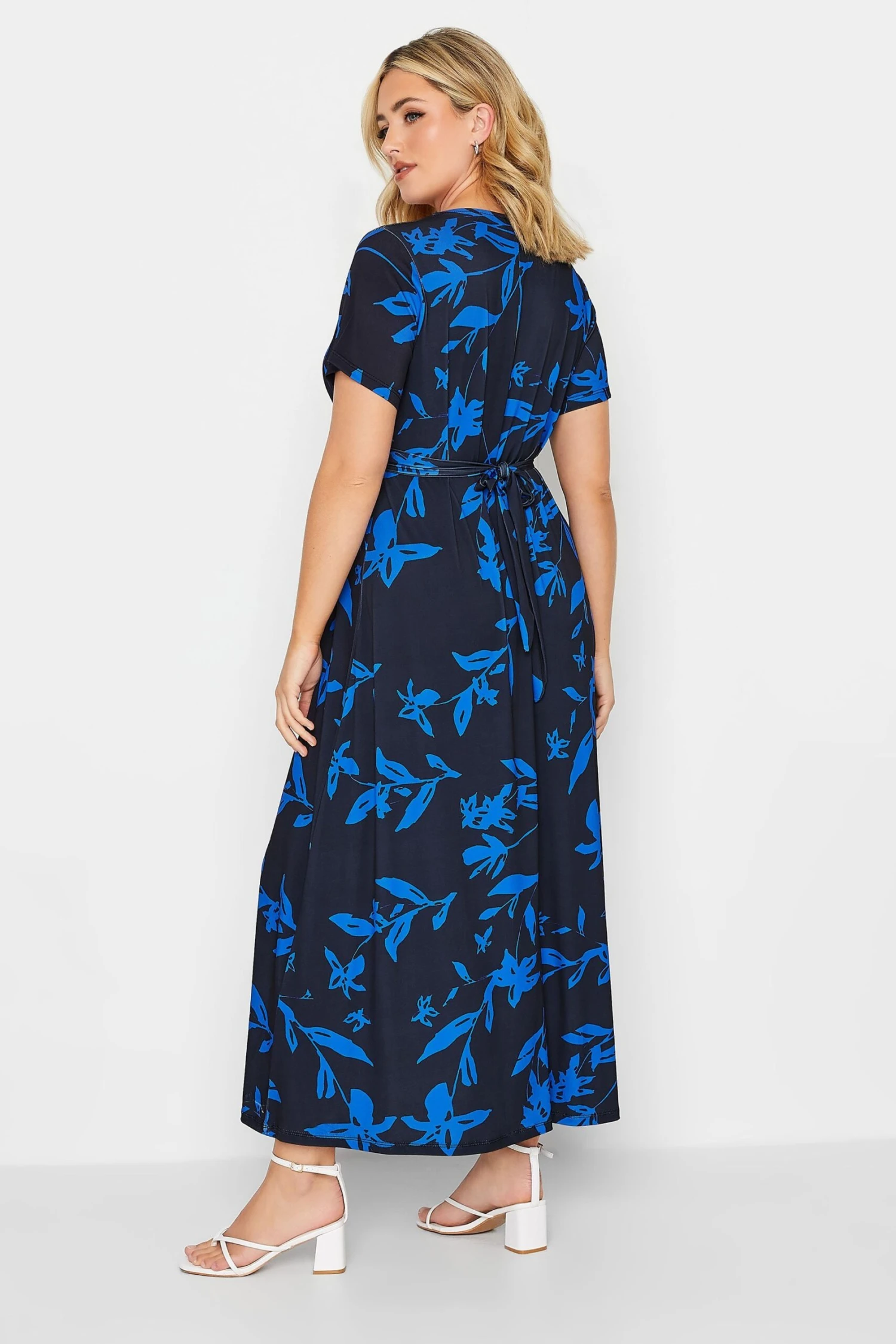 YOURS Curve Cobalt Blue Leaf Print Maxi Wrap Dress 2 YOURS Curve Cobalt Blue Leaf Print Maxi Wrap Dress - Image 2