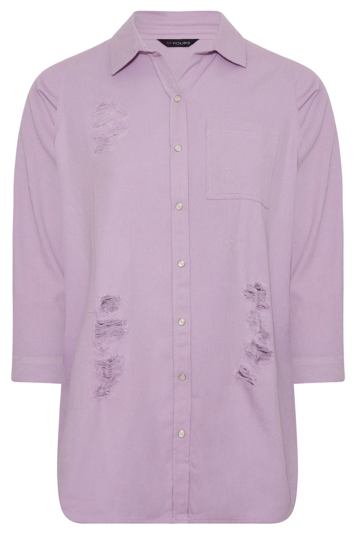 YOURS Curve Lilac Purple Distressed Denim Shirt 5 YOURS Curve Lilac Purple Distressed Denim Shirt - Image 5
