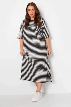 YOURS Curve Black Stripe Midaxi Dress