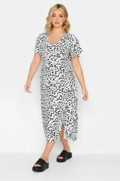 YOURS PETITE Curve White Dalmatian Print Midi Tea Dress