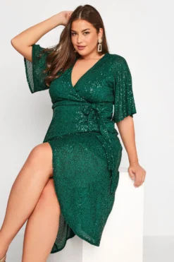 YOURS LONDON Curve Green Sequin Embellished Double Wrap Dress -Outlet Stylo Wise Store 3695bb53 906b 47 161394 D scaled