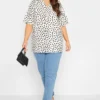 YOURS Curve White Polka Dot Print V-Neck Blouse