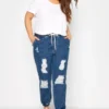 YOURS Curve Indigo Blue Ripped Jogger Jeans