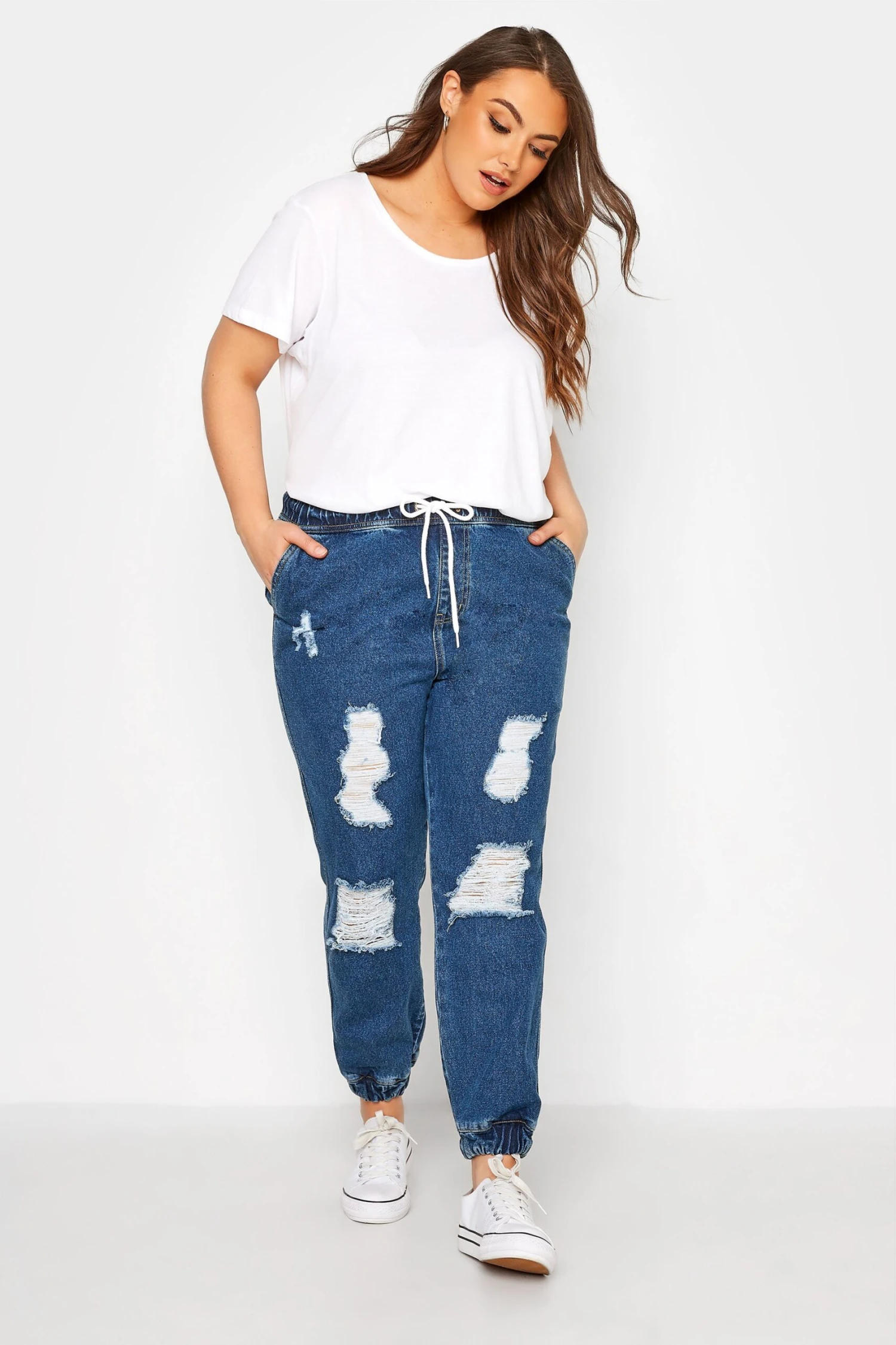 YOURS Curve Indigo Blue Ripped Jogger Jeans 1 YOURS Curve Indigo Blue Ripped Jogger Jeans