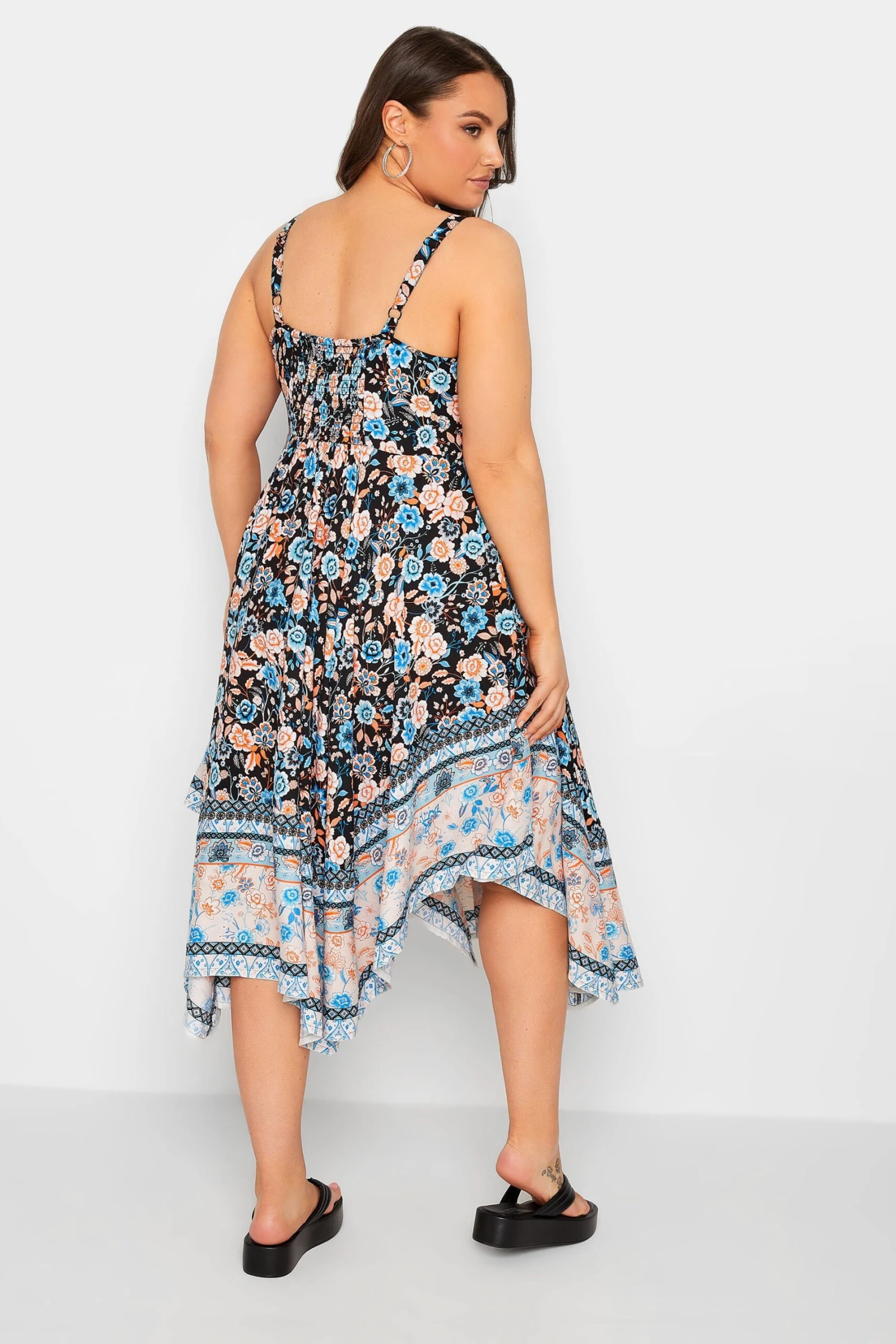 YOURS Curve Black Floral Hanky Hem Midaxi Dress 2 YOURS Curve Black Floral Hanky Hem Midaxi Dress - Image 2