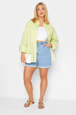 YOURS Curve Lime Green Stripe Poplin Oversized Shirt