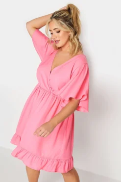LIMITED COLLECTION Curve Pink Frill Sleeve Wrap Tunic Dress