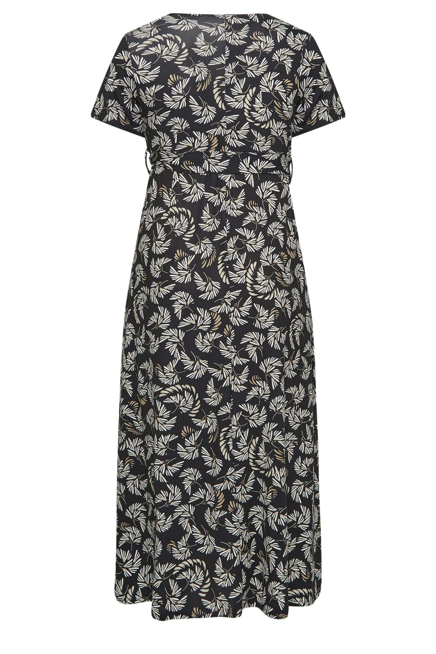 YOURS Curve Black Leaf Print Maxi Wrap Dress 6 YOURS Curve Black Leaf Print Maxi Wrap Dress - Image 6