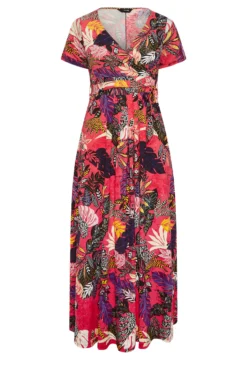 YOURS Curve Hot Pink Leaf Print Wrap Maxi Dress -Outlet Stylo Wise Store 397d9c4e 5c5c 42 301604 X scaled