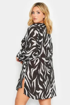 YOURS Curve Black Animal Print Crinkle Beach Shirt