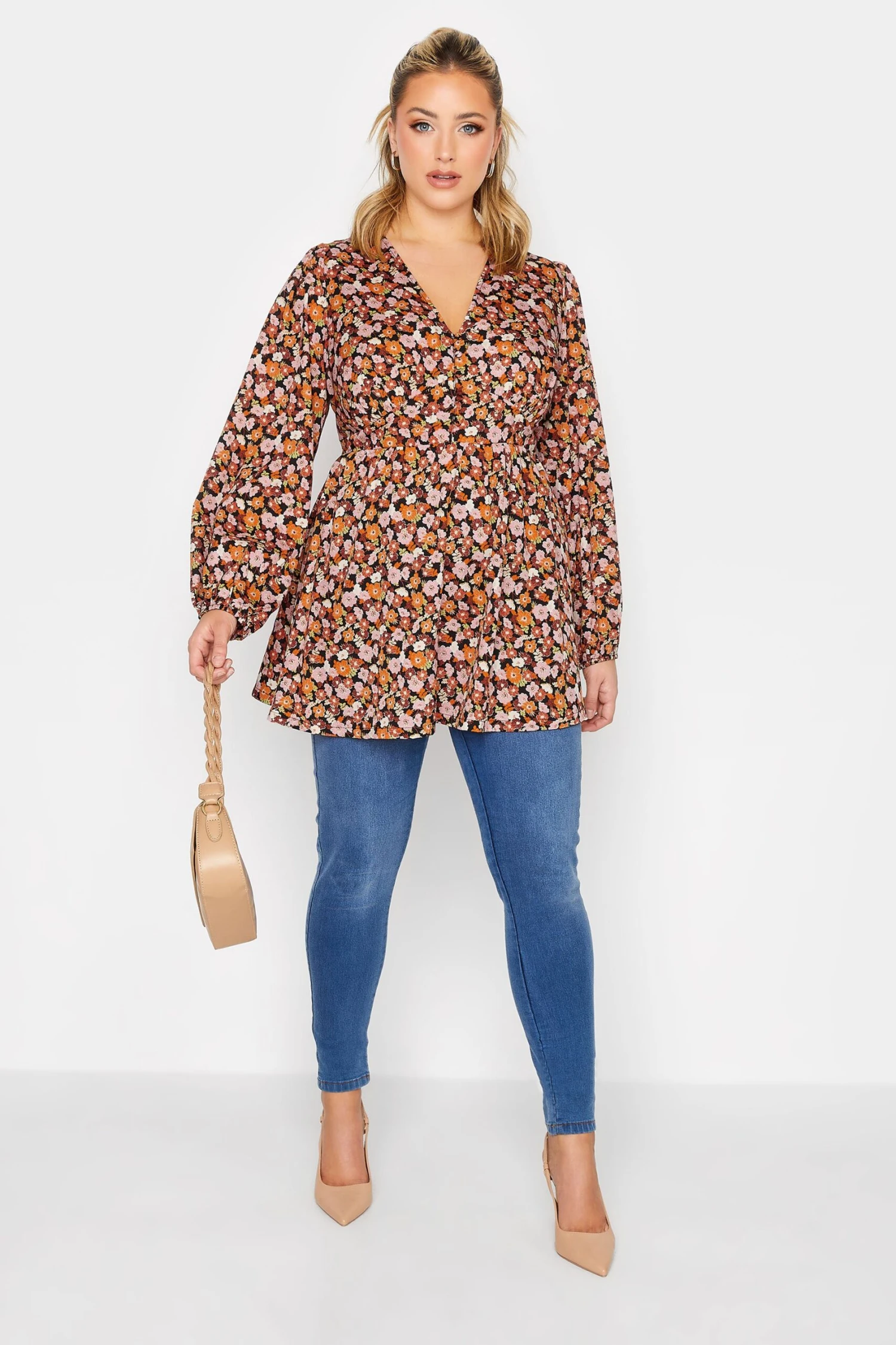 LIMITED COLLECTION Curve Orange & Pink Floral Print Blouse 2 LIMITED COLLECTION Curve Orange & Pink Floral Print Blouse - Image 2