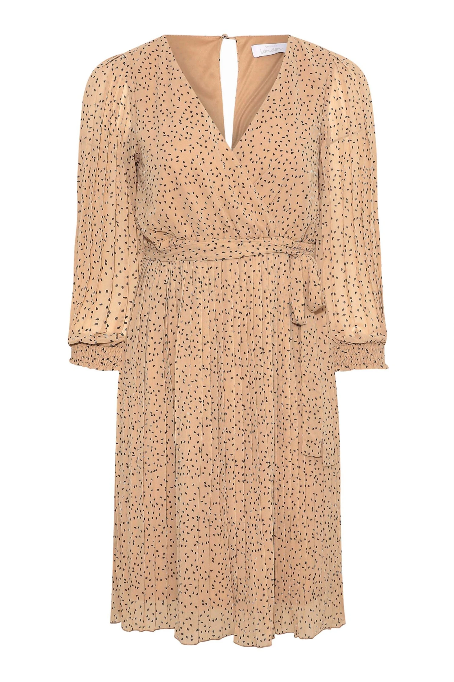 YOURS LONDON Curve Beige Brown Spot Print Pleated Wrap Dress 5 YOURS LONDON Curve Beige Brown Spot Print Pleated Wrap Dress - Image 5
