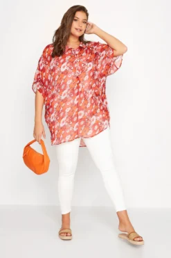 YOURS Curve Red Floral Batwing Blouse