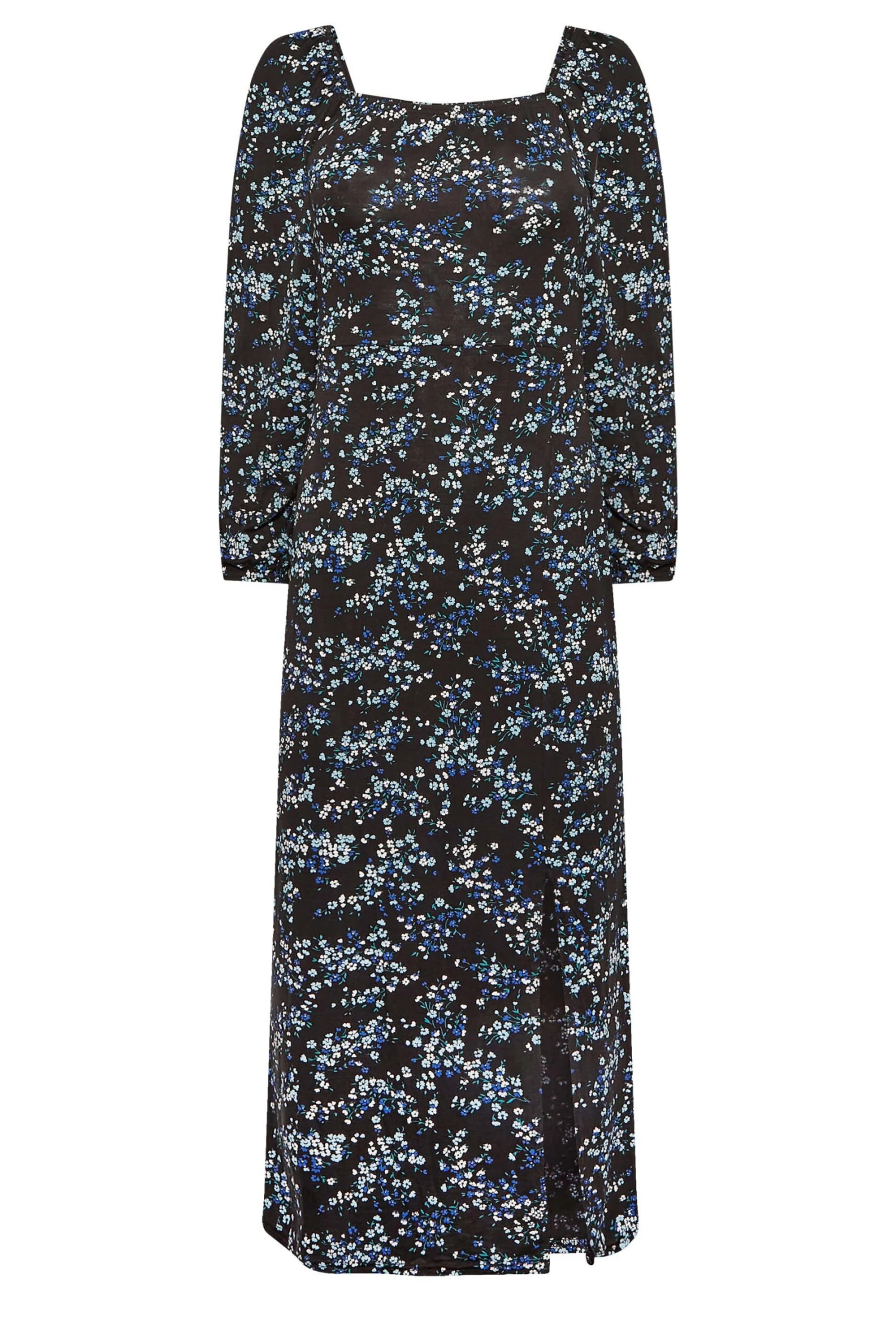 YOURS PETITE Curve Black & Blue Ditsy Print Milkmaid Midi Dress 6 YOURS PETITE Curve Black & Blue Ditsy Print Milkmaid Midi Dress - Image 6
