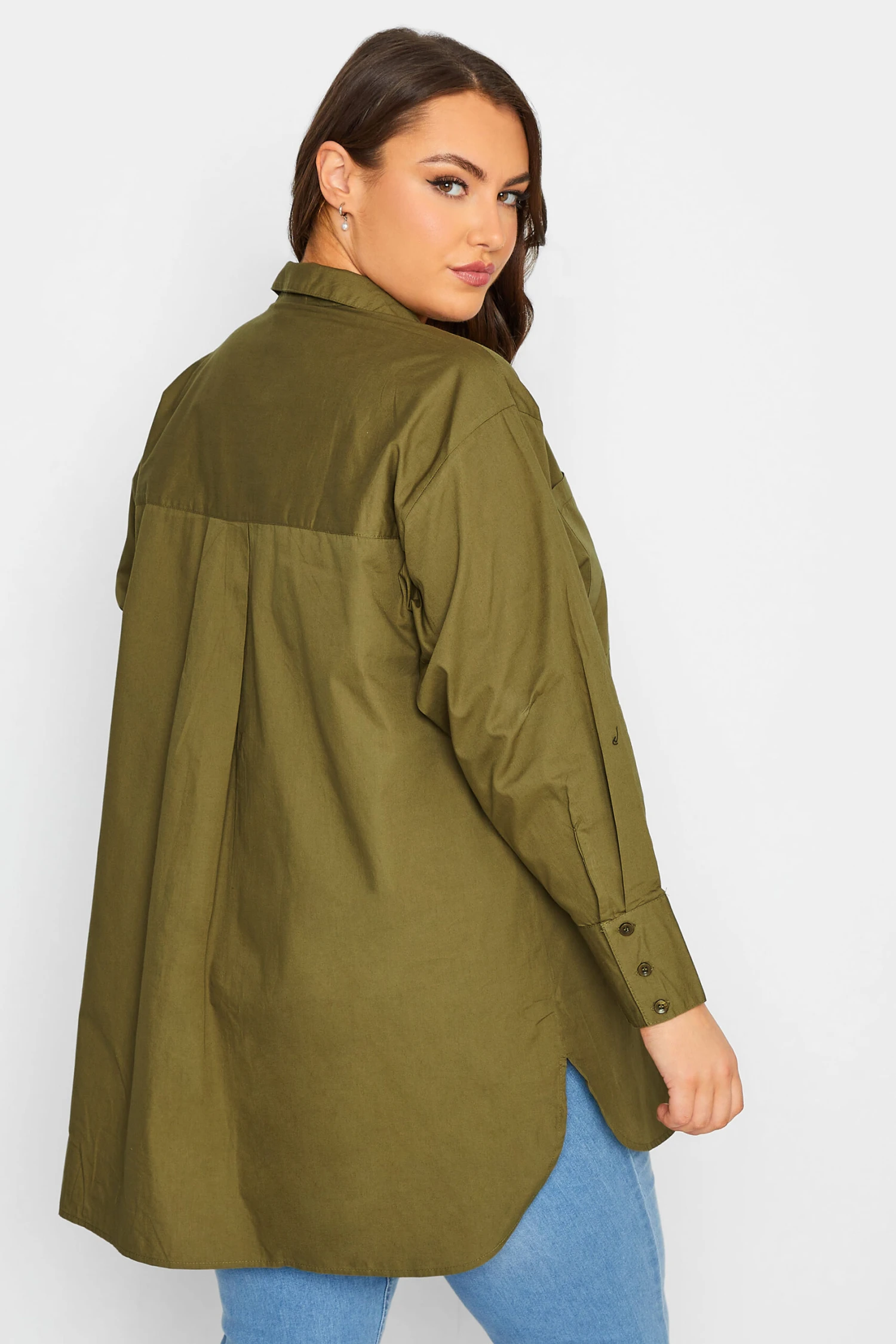 LIMITED COLLECTION Curve Khaki Green Oversized Boyfriend Shirt 2 LIMITED COLLECTION Curve Khaki Green Oversized Boyfriend Shirt - Image 2