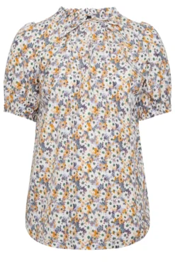 YOURS Curve White & Purple Floral Print Tie Neck Blouse -Outlet Stylo Wise Store 3bb8d1dd b080 46 174321 X scaled